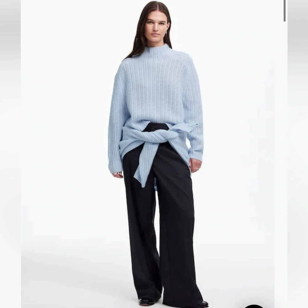 Madewell Pointelle-Stitch Mockneck Blue Sweater Size S . Style NU915